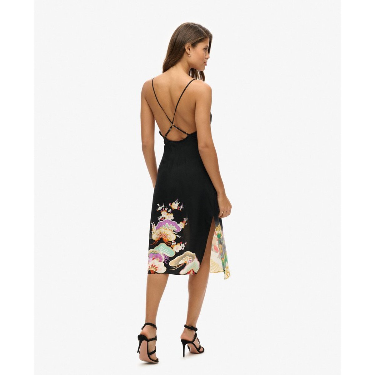 Robe caraco mi-longue imprimée à enfiler noir funetotsuru, SUPERDRY