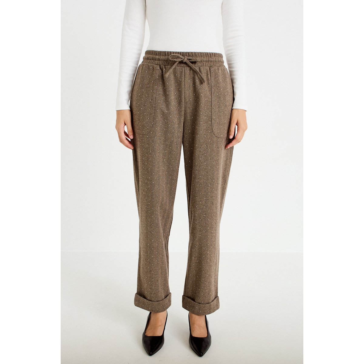 Jogging jegging en maille taupe, CACHE CACHE