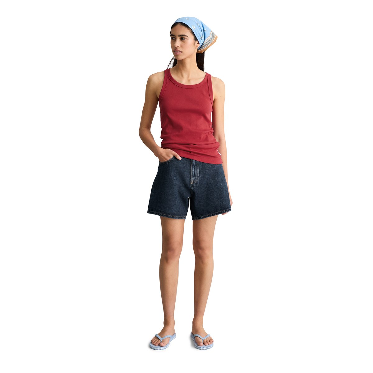 Débardeur côtelé DfC slim en jersey stretch de coton bio rouge, MARC O’POLO DENIM