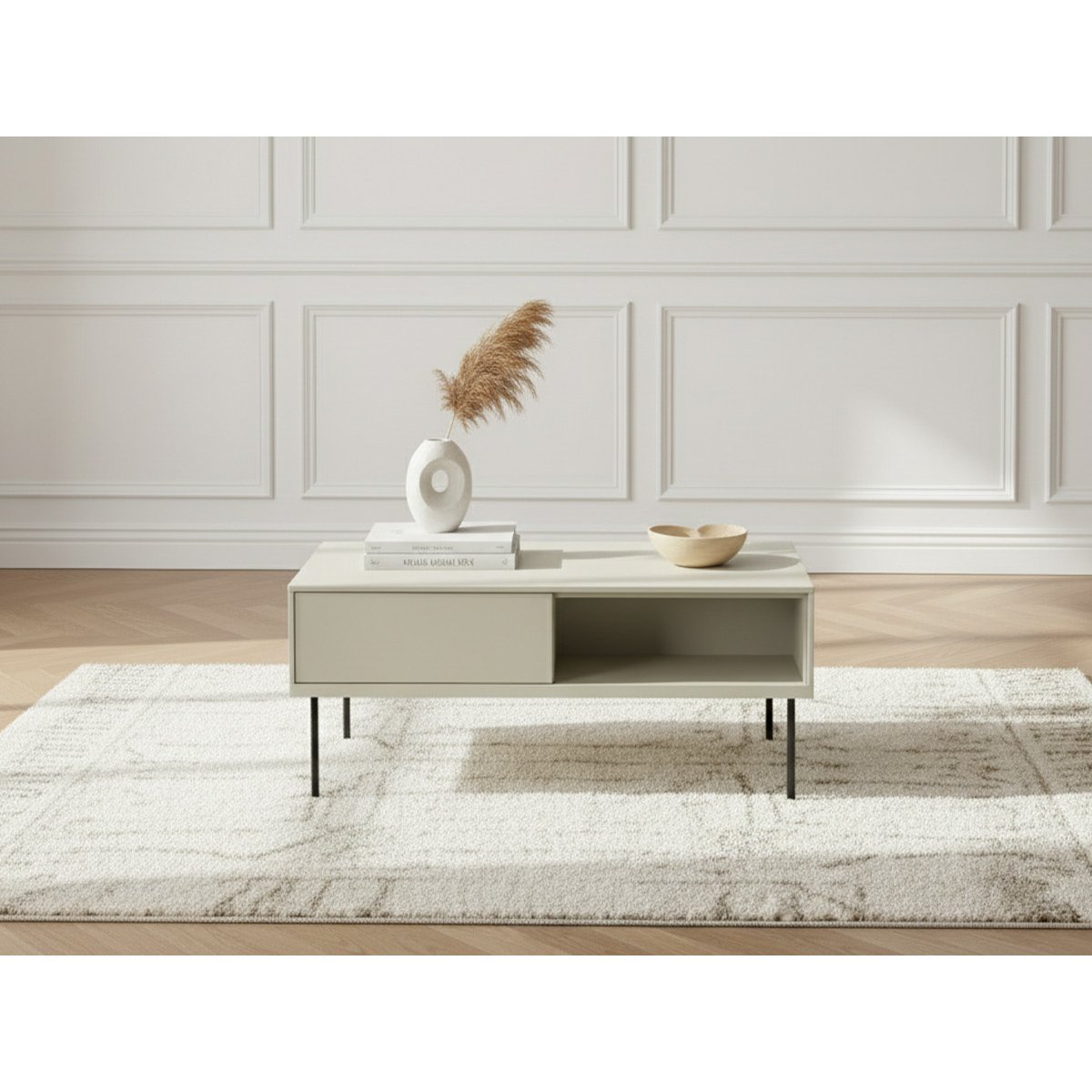 Table basse rectangulaire en panneaux de particules, ESPERA cachemire mat, BOBOCHIC