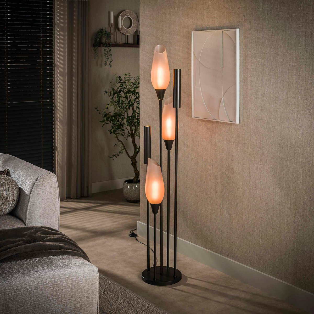 Lampadaire salon verre dépoli brun et métal bronze 5 lampes NIAGARA marron, PIER IMPORT