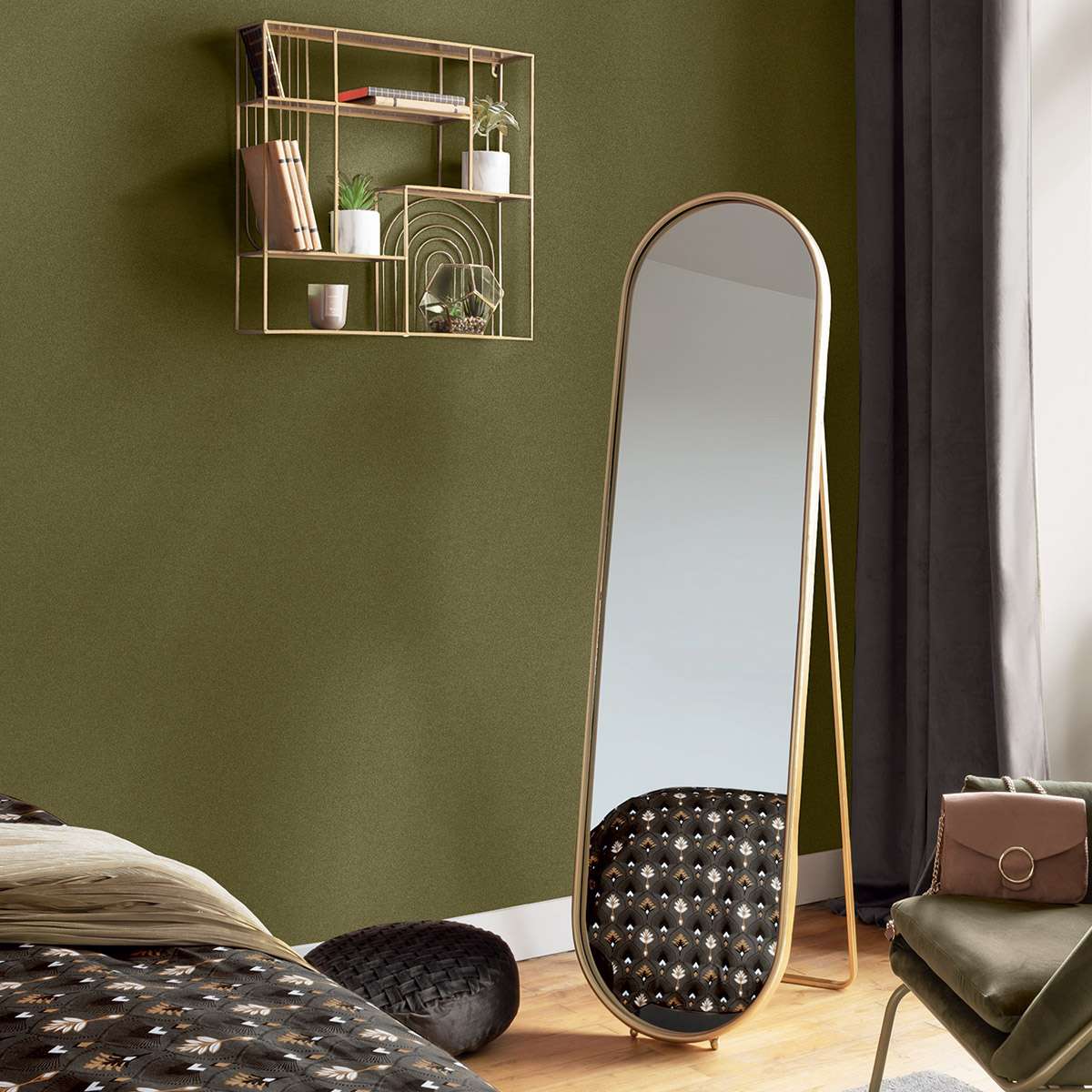 Miroir sur pied EDI doré, ATMOSPHERA