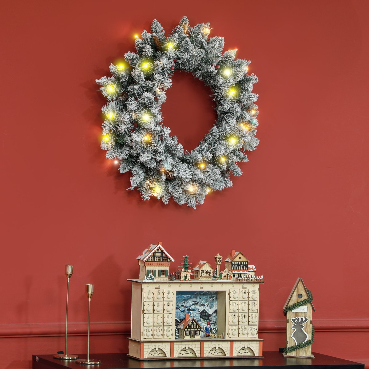 Couronne de Noël Plastique Vert vert, HOMCOM