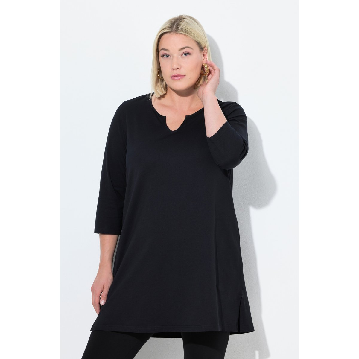 T-shirt long, coupe évasée noir, ULLA POPKEN