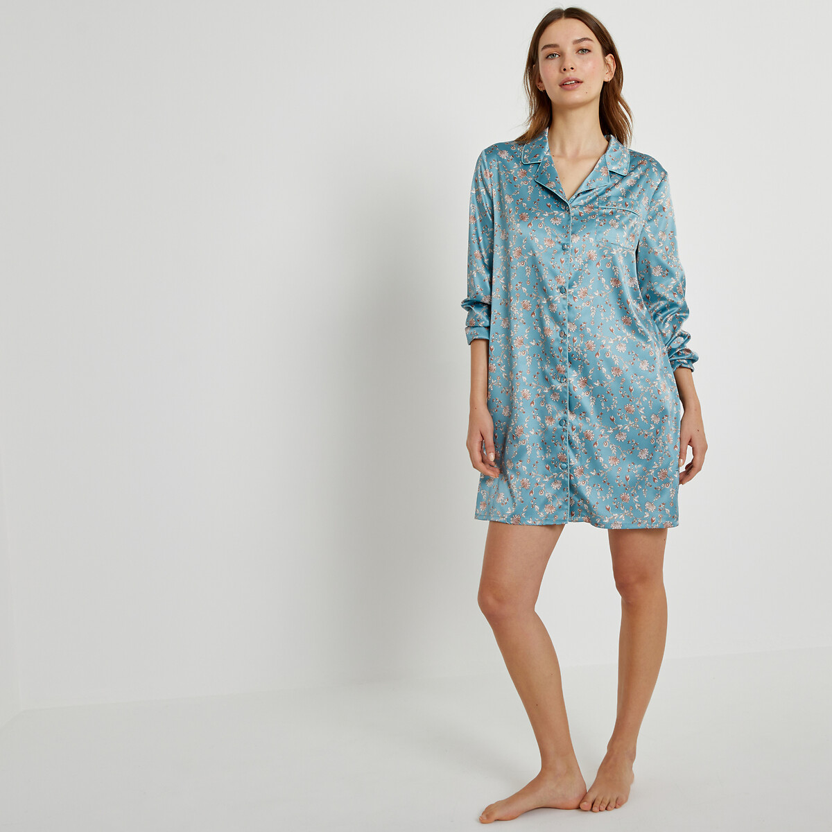 Floral Print Satin Nightshirt floral print, LA REDOUTE COLLECTIONS