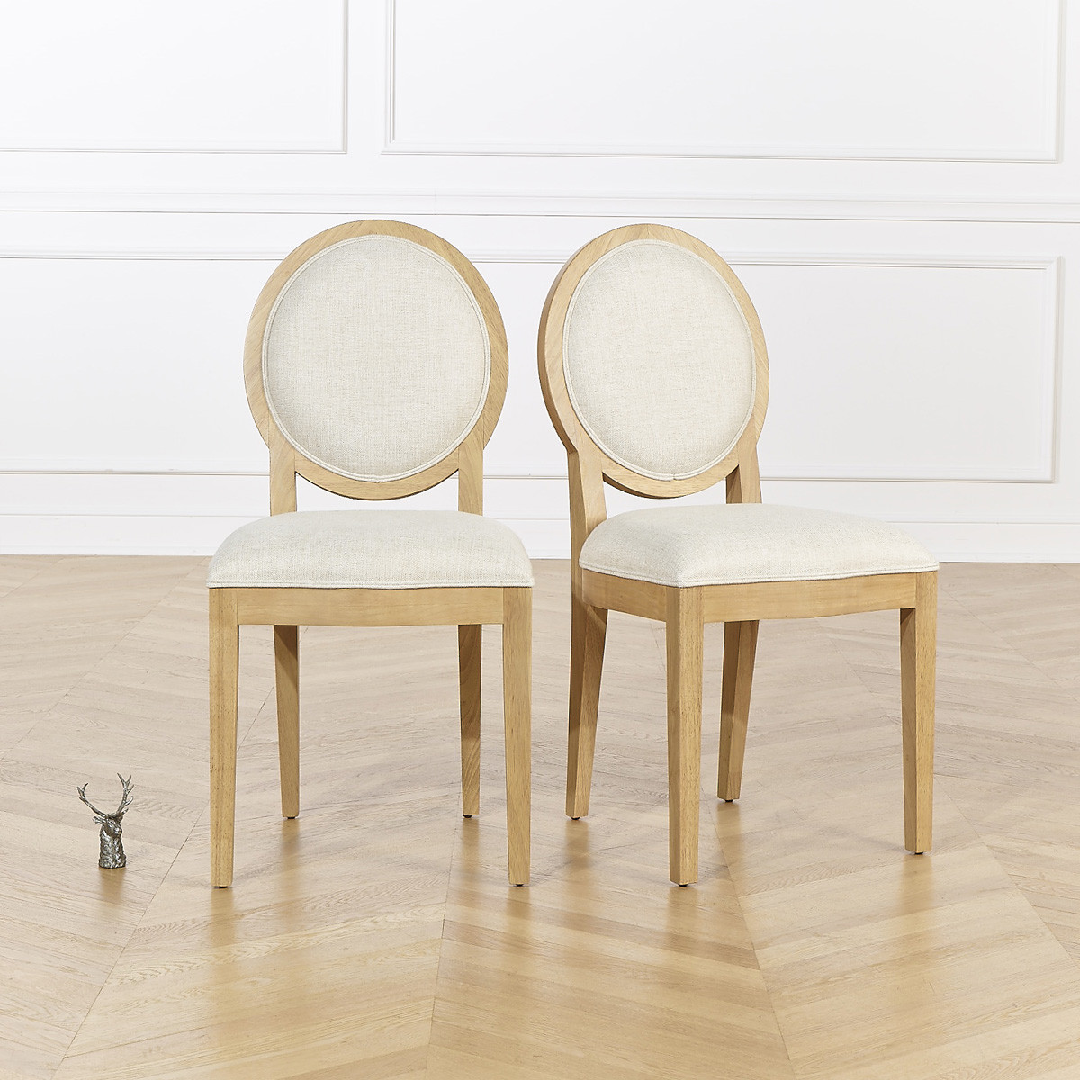 Lot de 2 Chaises en hévéa et tissu effet lin TENNESSEE lin, ROBIN DES BOIS
