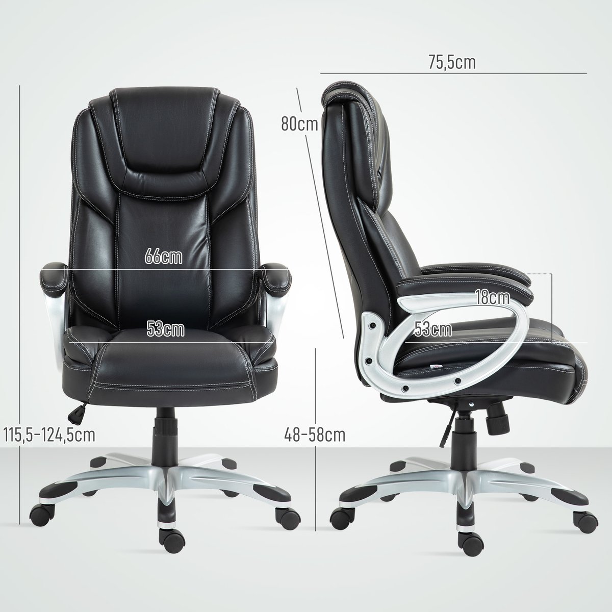 Chaise de bureau Revêtement synthétique Noir noir, HOMCOM