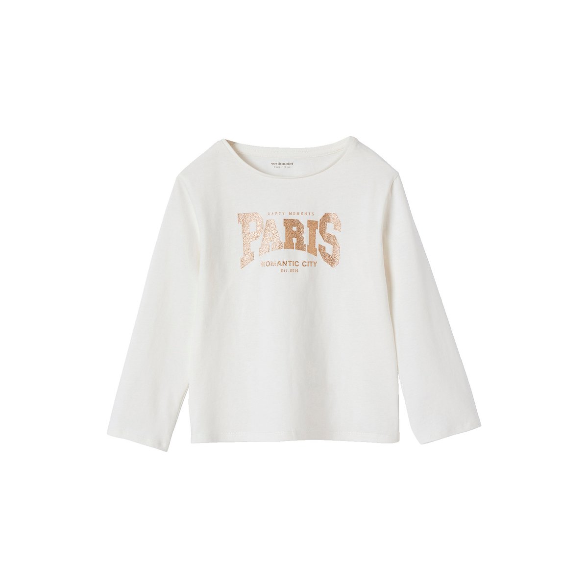 T-shirt imprimé manches longues écru, VERTBAUDET