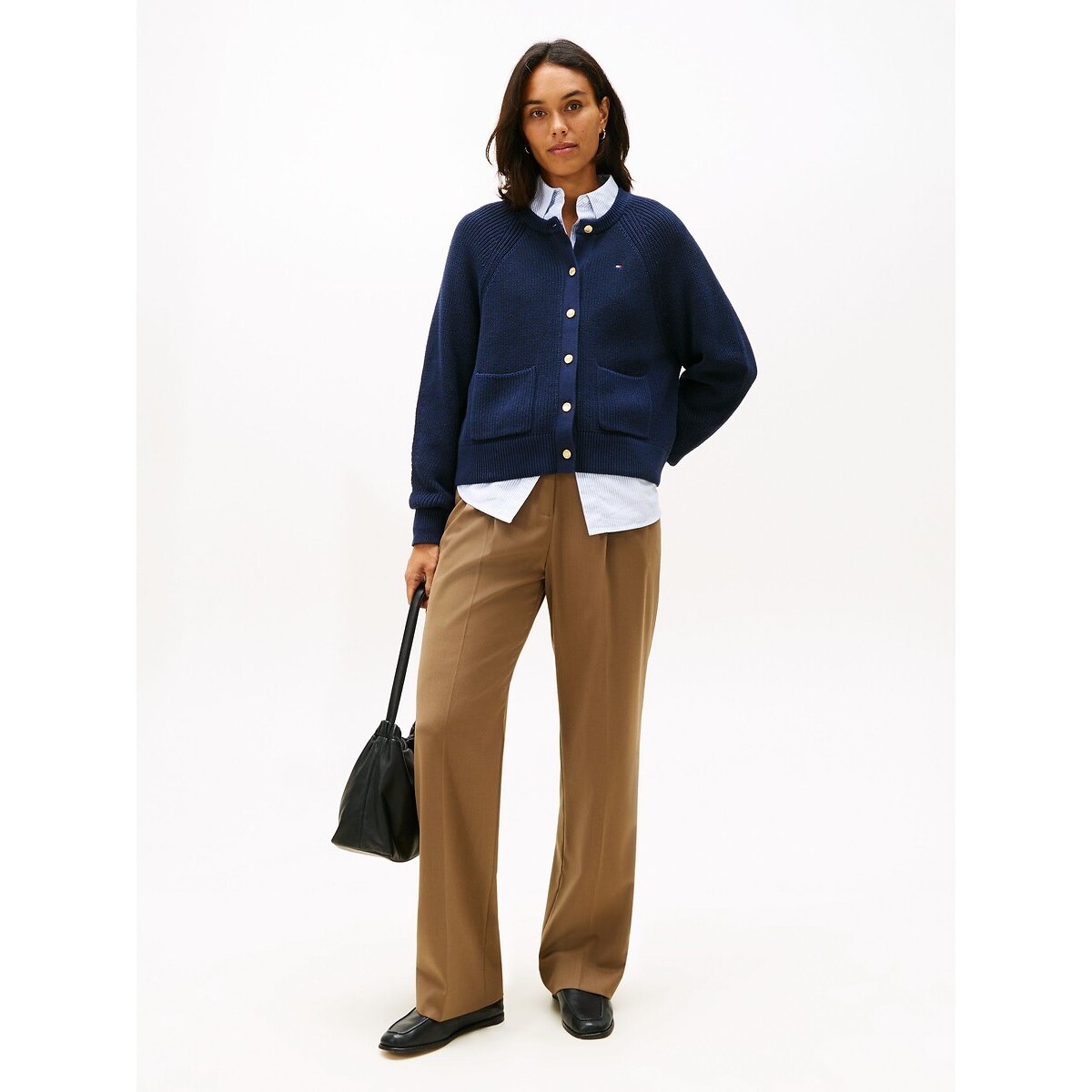 Cardigan de gola redonda com bolsos marinho, TOMMY HILFIGER
