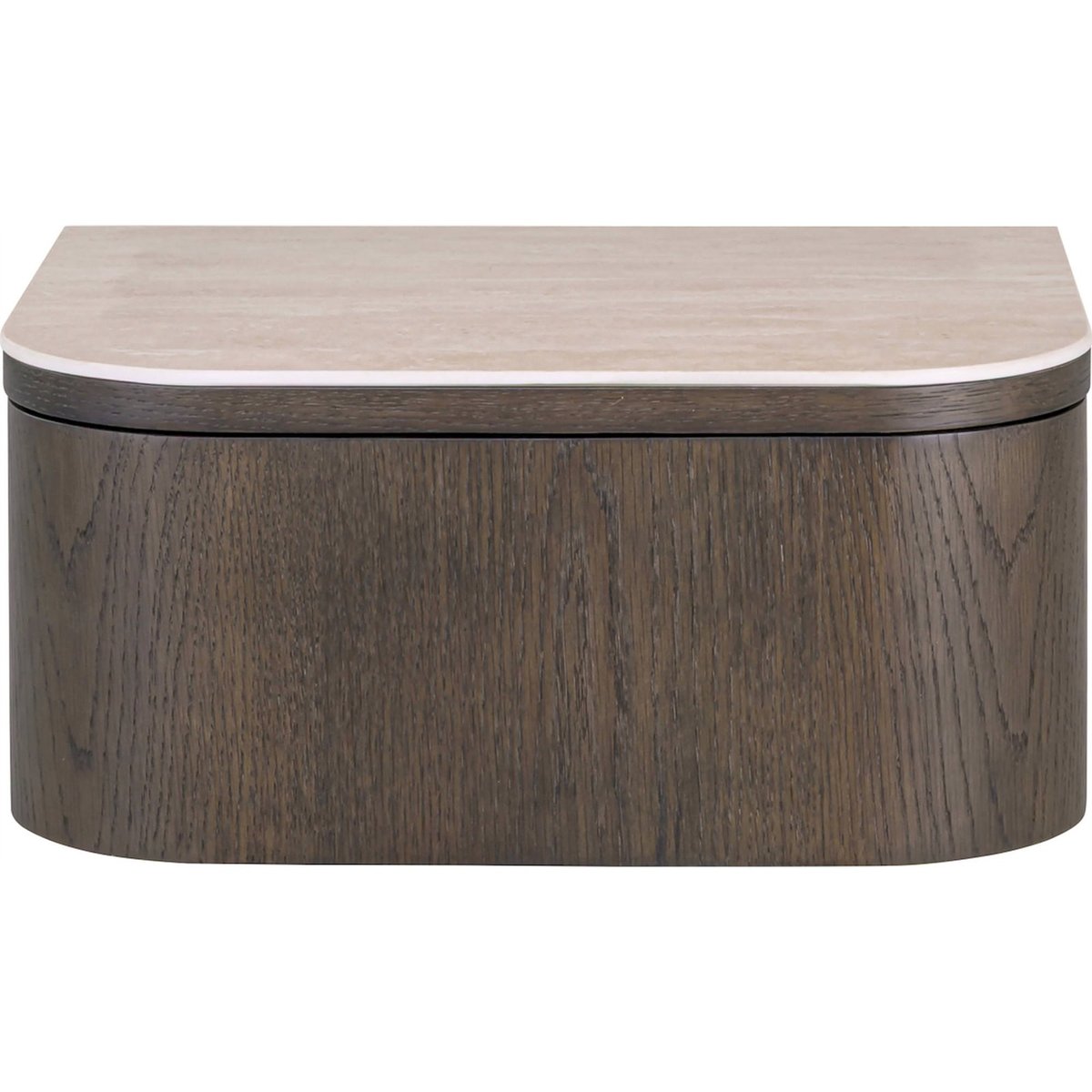 Table de chevet ronde bois et travertin NANDO marron foncé et beige travertin, RECOLLECTION