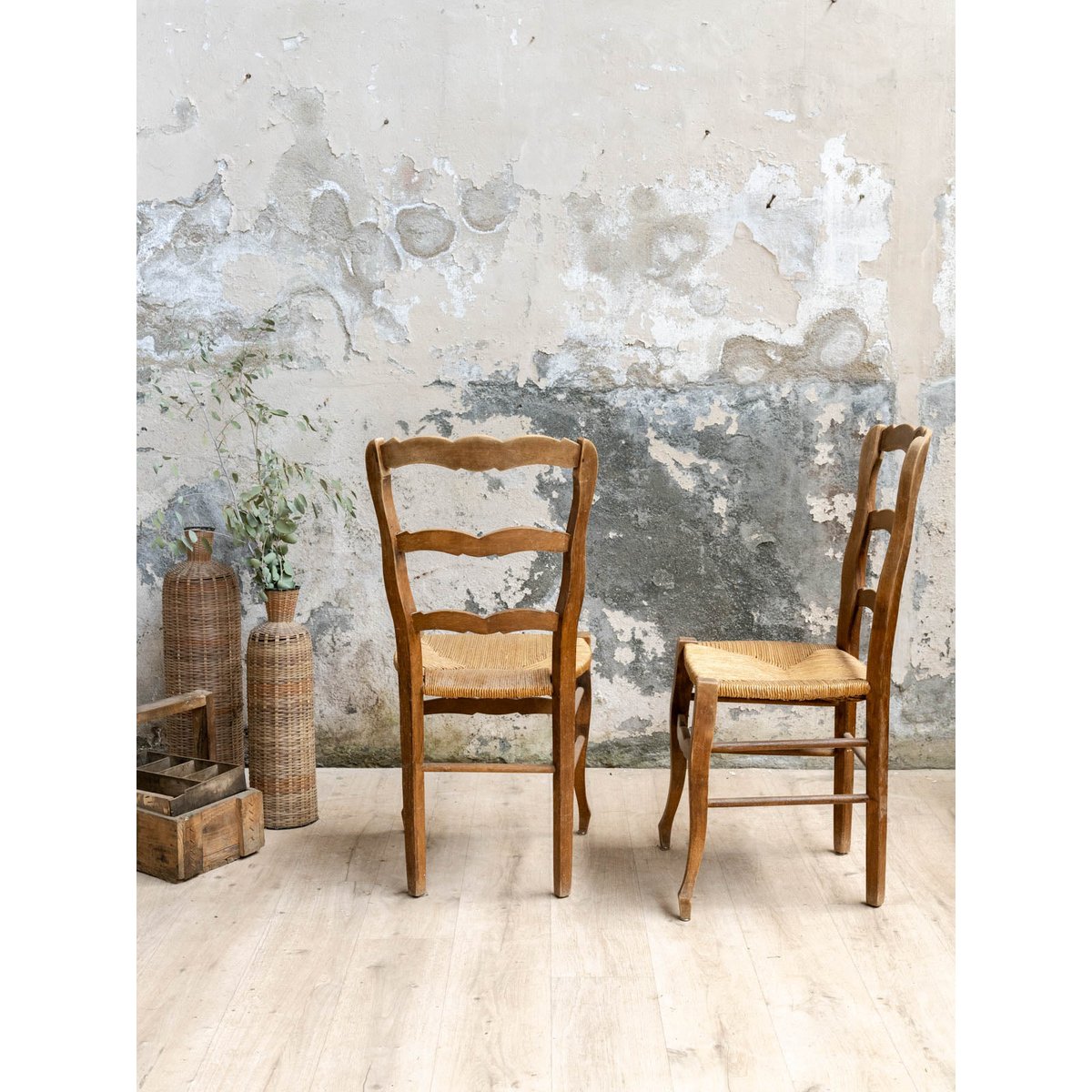 Paire de chaises en bois et paille Claude N°1668 - Bon état bois clair, DEBONGOUT
