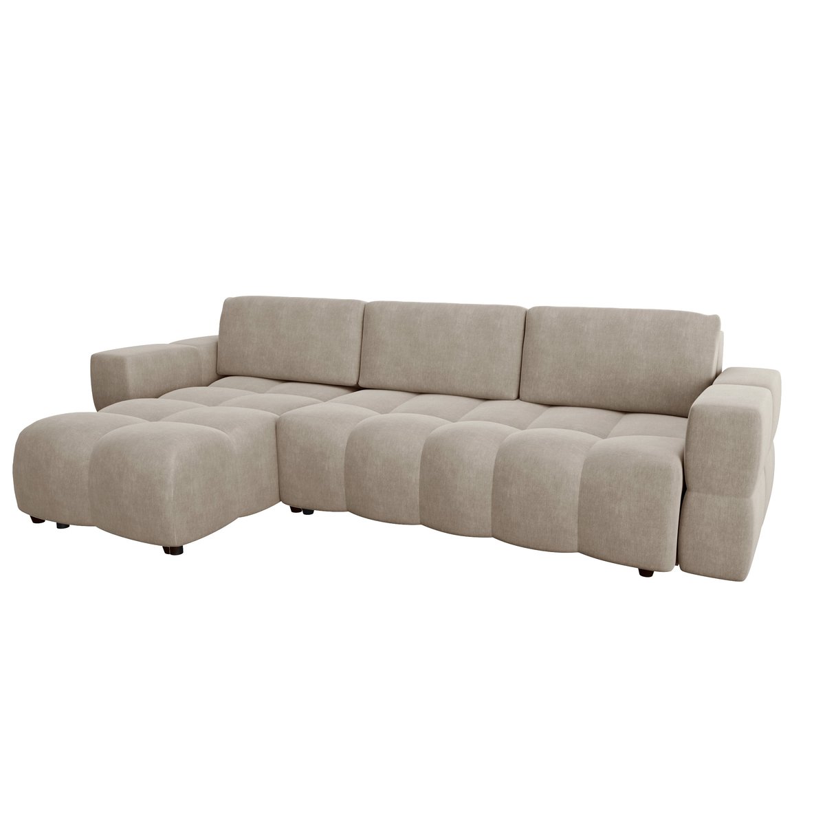 Canapé d'angle gauche convertible coffre 5 places en velours GABRIEL taupe, SIA HOME