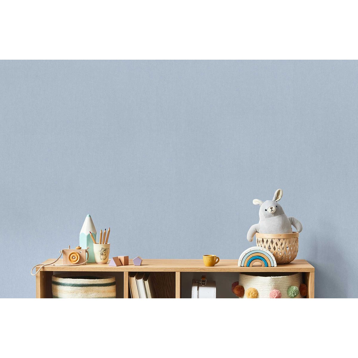 Papier peint enfant uni doux bleu azur ciel bleu, HEXOA