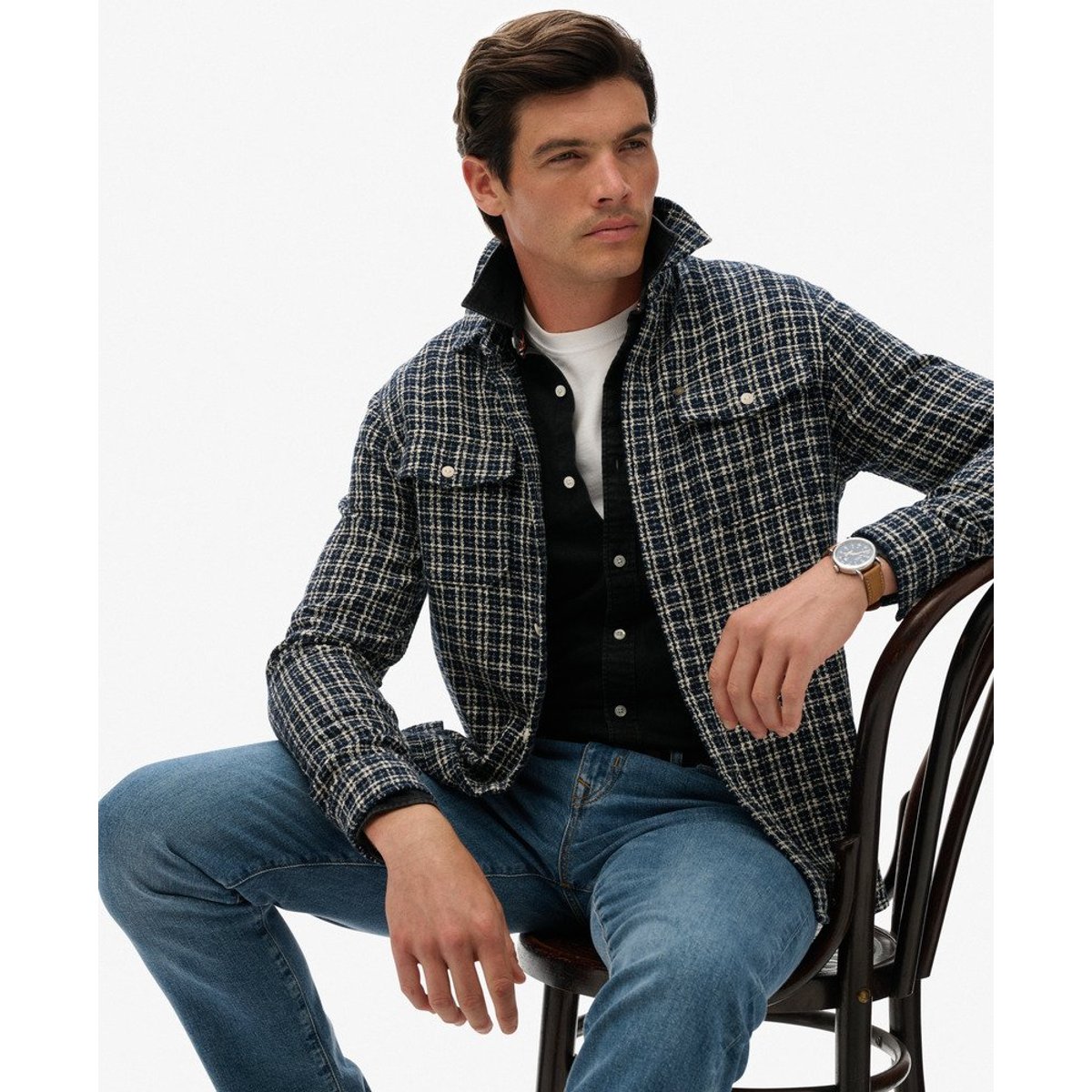 The Merchant Store - Chemise Workwear texturée carreaux indigo texturé, SUPERDRY