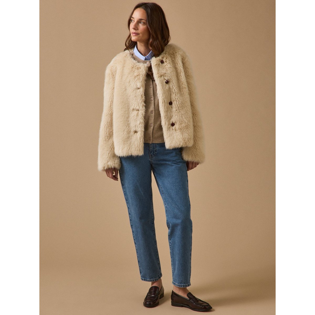 Manteau imitation fourrure ecru, CYRILLUS