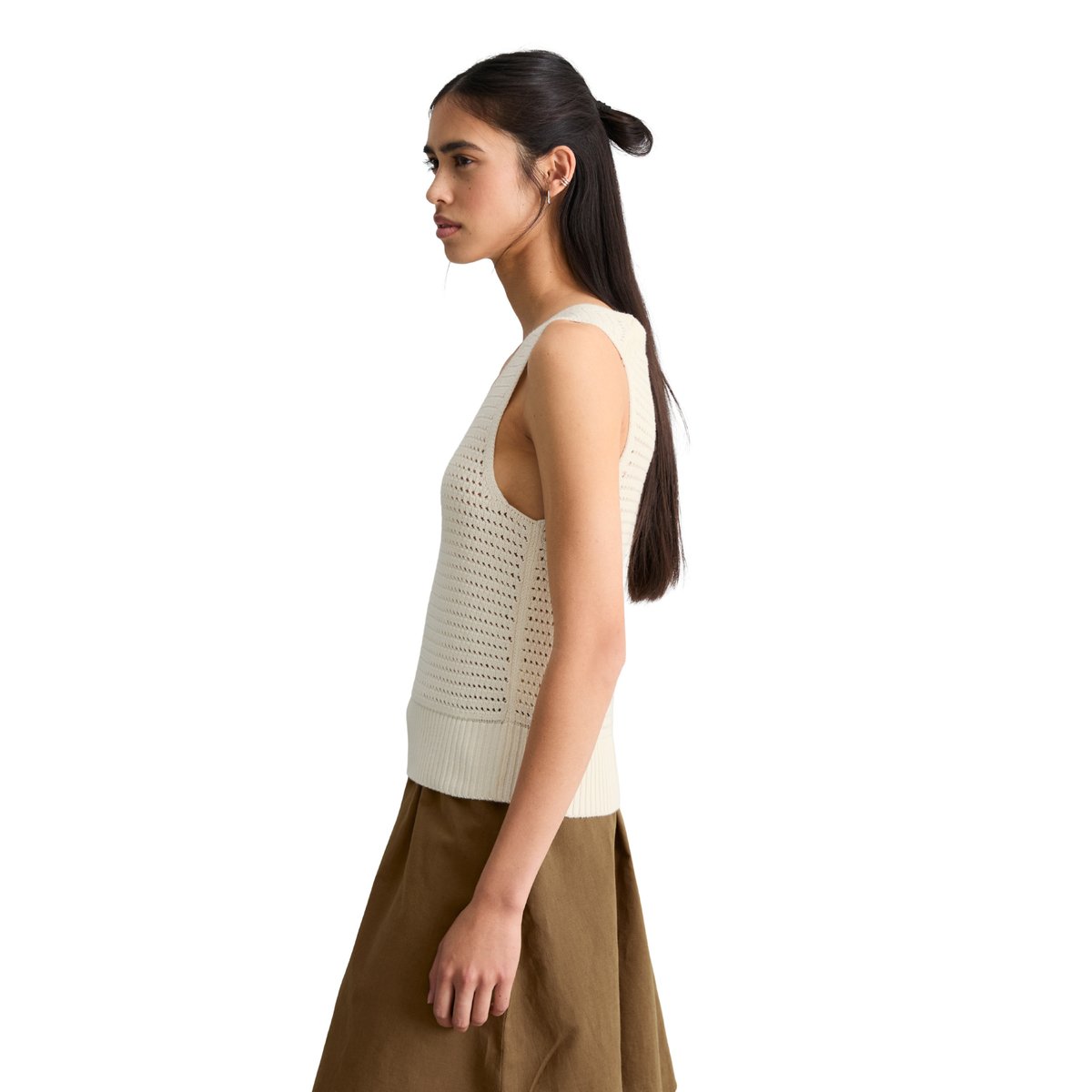 Top en tricot slim en coton organique blanc, MARC O’POLO DENIM