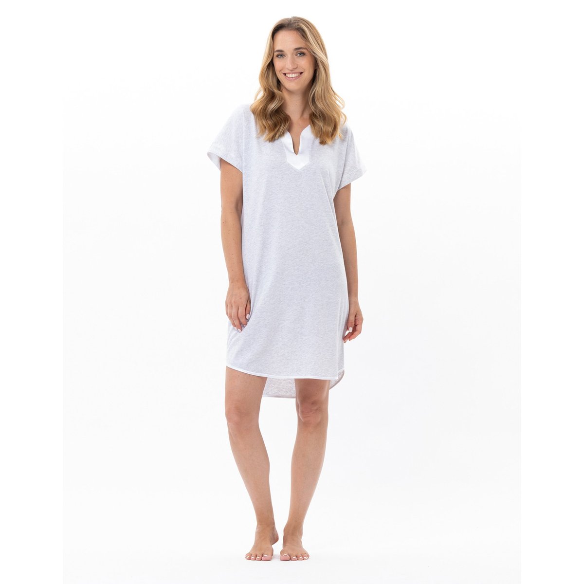 Chemise de nuit en coton modal MILY 201 gris, LE CHAT
