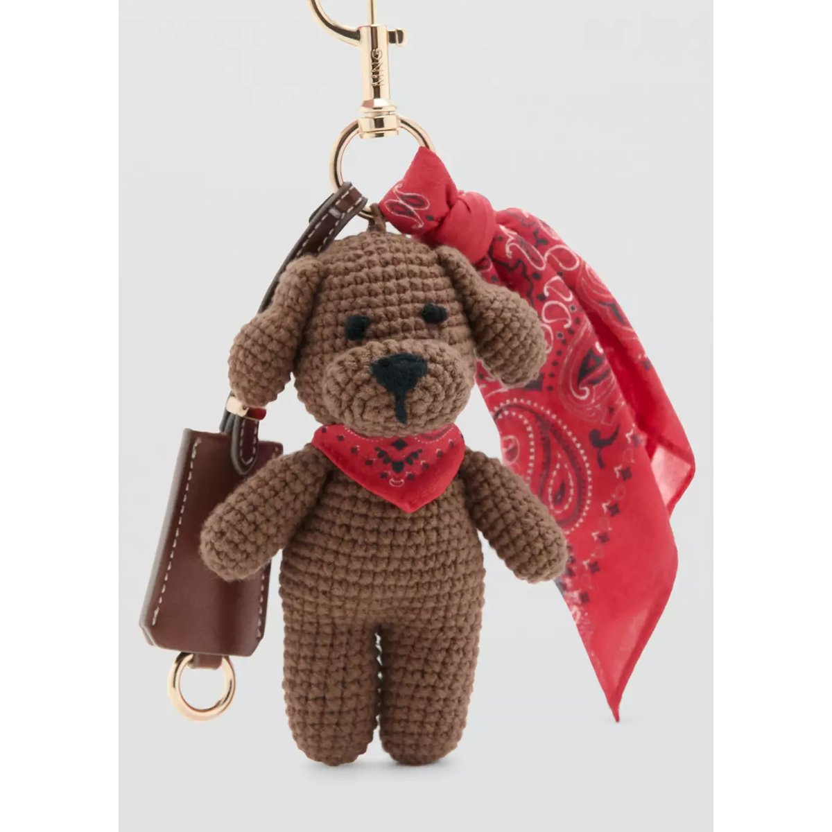 Porte-clés peluche avec foulard marron, MANGO