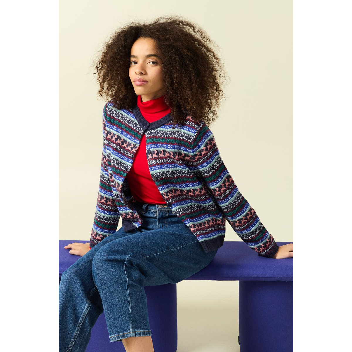 Gilet manches longues spécial noël bleu marine, BONOBO