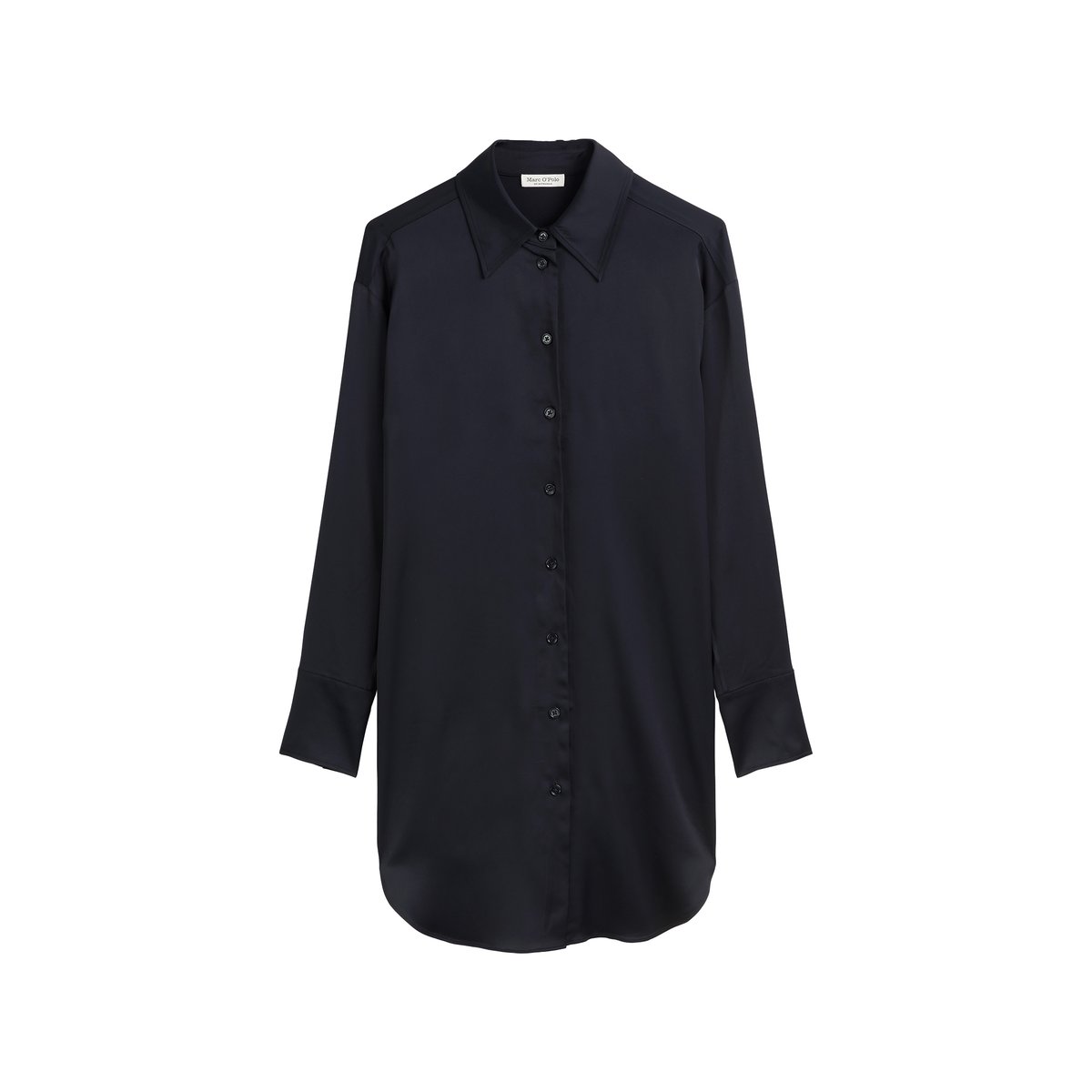 Robe chemisier en satin regular en viscose stretch fluide bleu foncé, MARC O'POLO