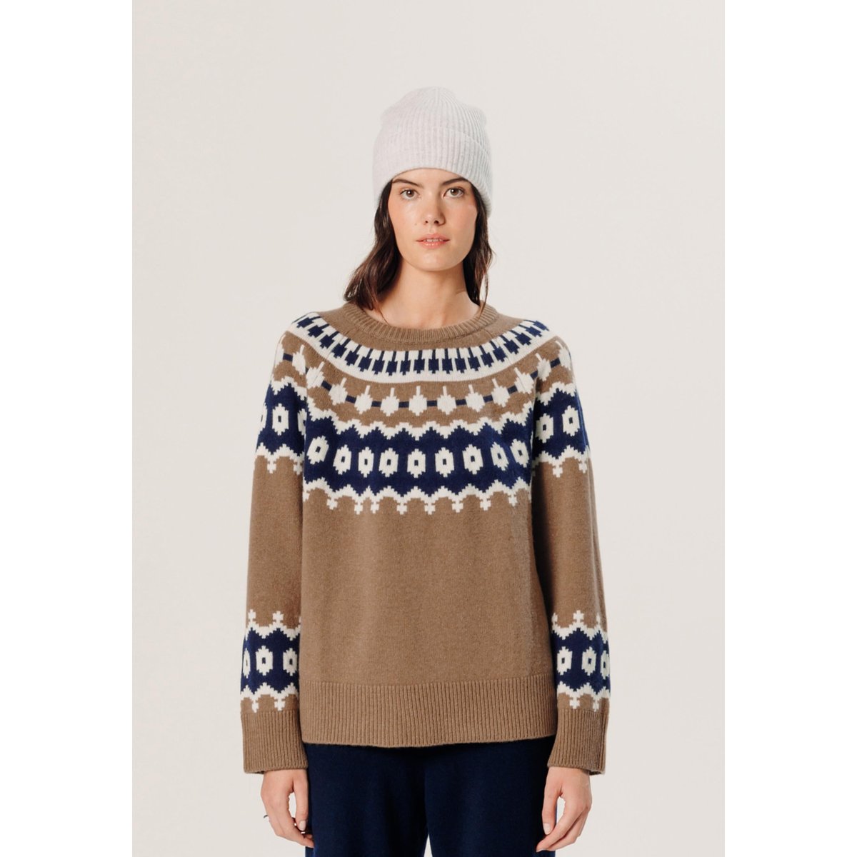 Pull jacquard en cachemire marron camel, RODIER