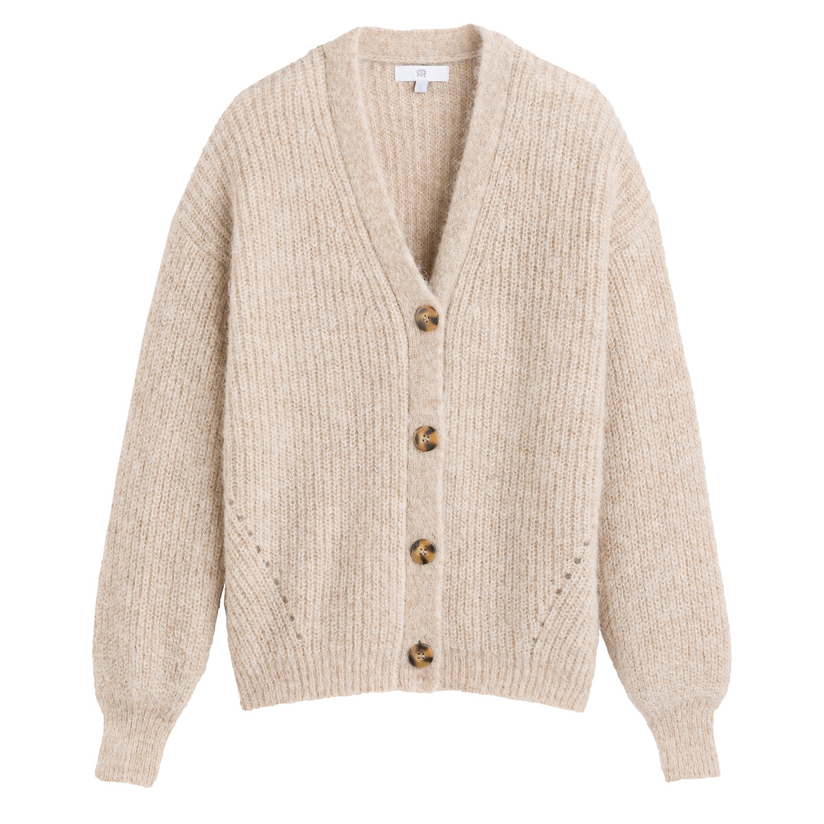 Signatures Gildas Cardigan with V-Neck in Alpaca Mix beige marl, LA REDOUTE COLLECTIONS