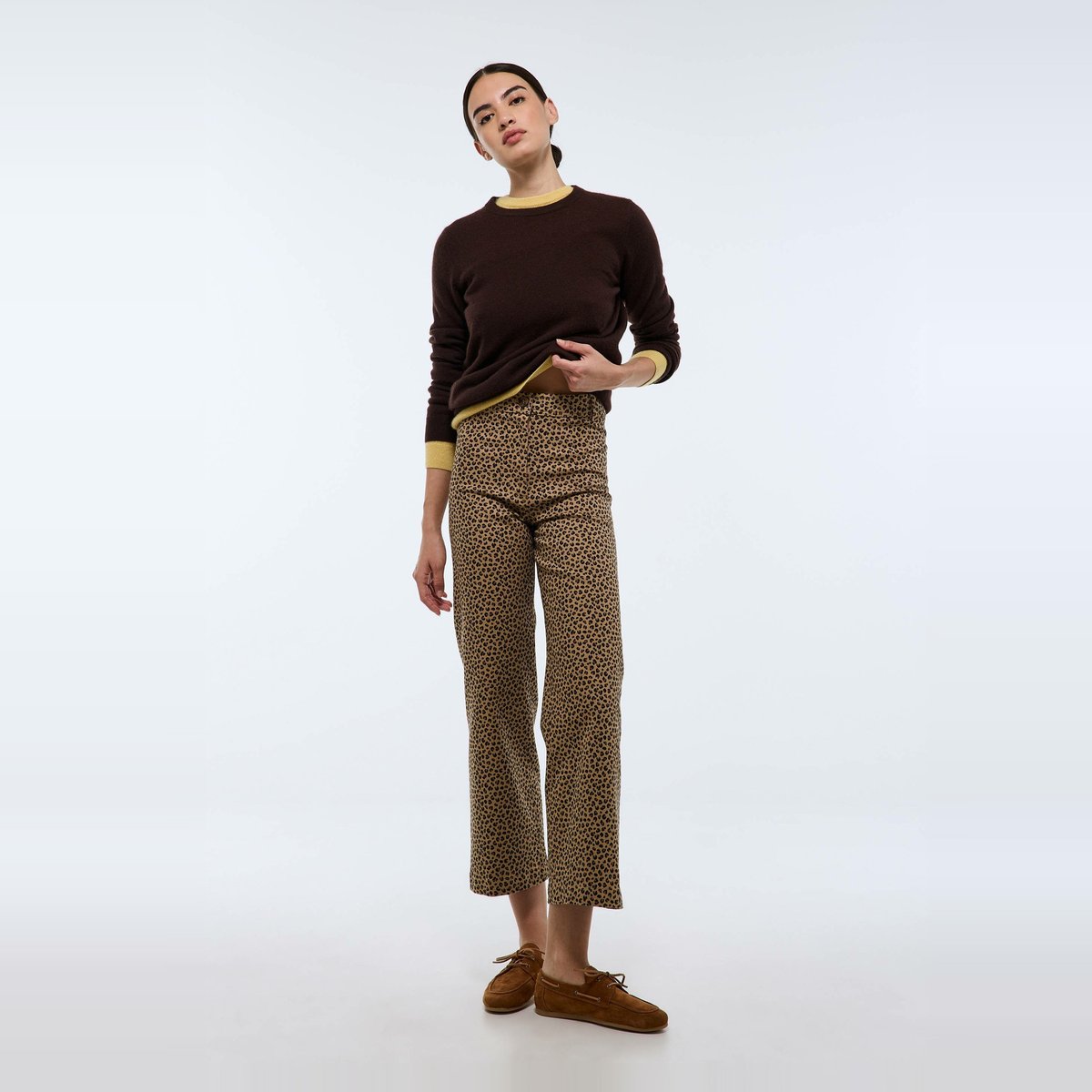 Pantalon large taille haute imprimé léopard contenant du coton marmotte, MONOPRIX