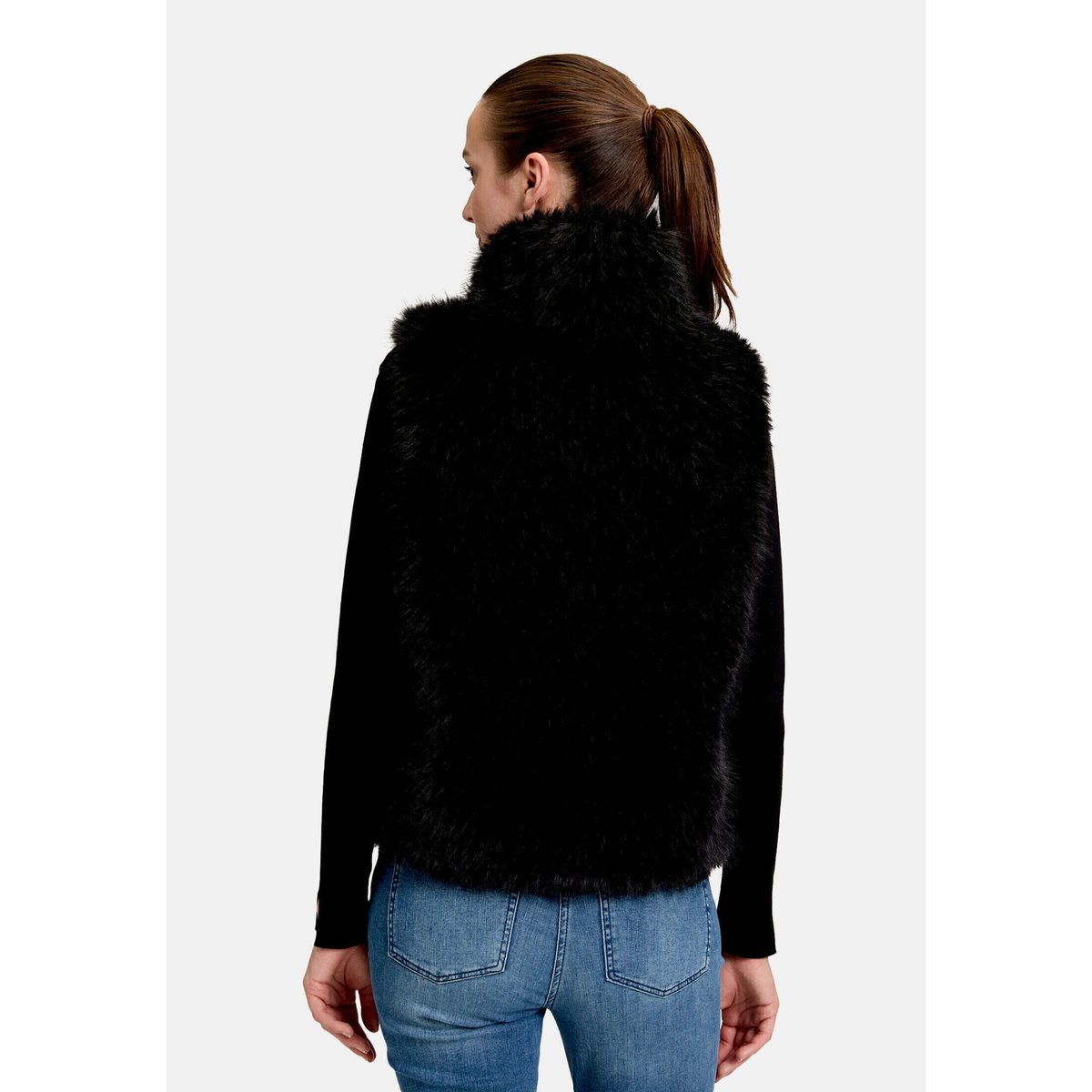 Veste sans manches en peluche à col noir, AMBER & JUNE
