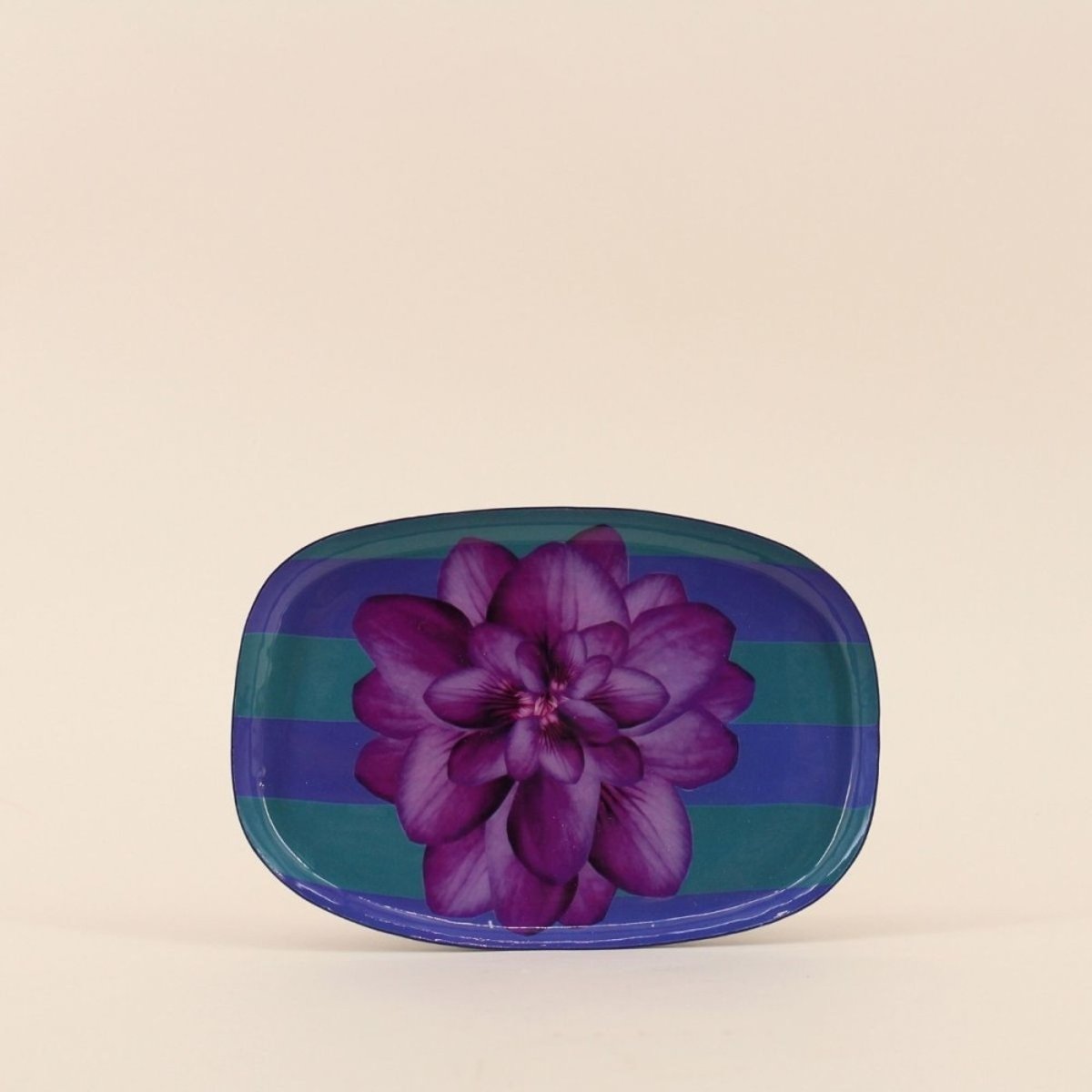 Plateau en métal laqué à rayures bleus / violettes 20x14cm violet, HASHTAG DECO