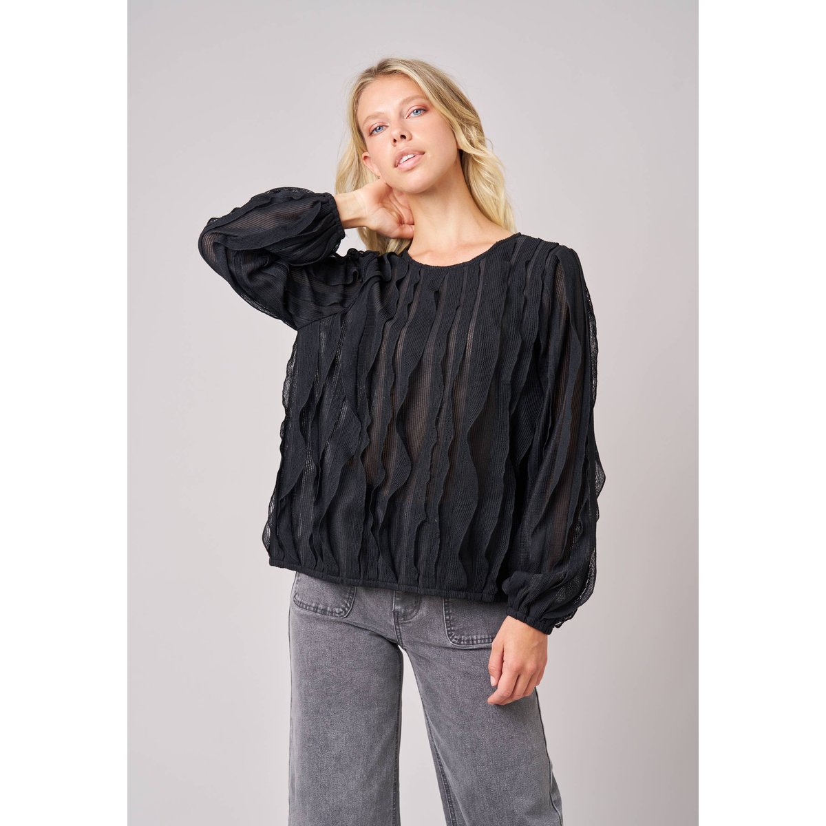 Blouse femme en maille fantaisie FRIANA noir, DEELUXE