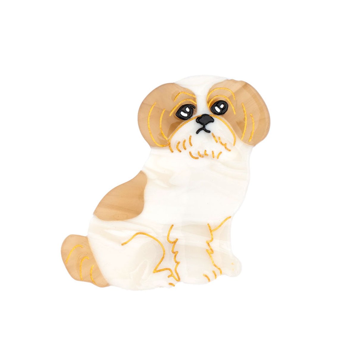 Barrette SHIH TZU blanc et marron, COUCOU SUZETTE