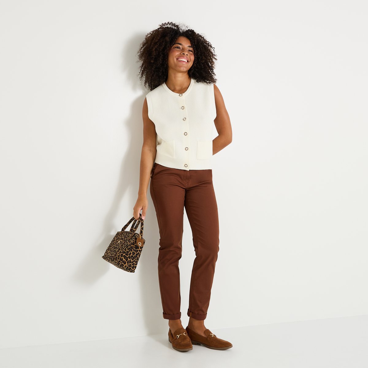 Pantalon chino avec ceinture marron, GRAIN DE MALICE