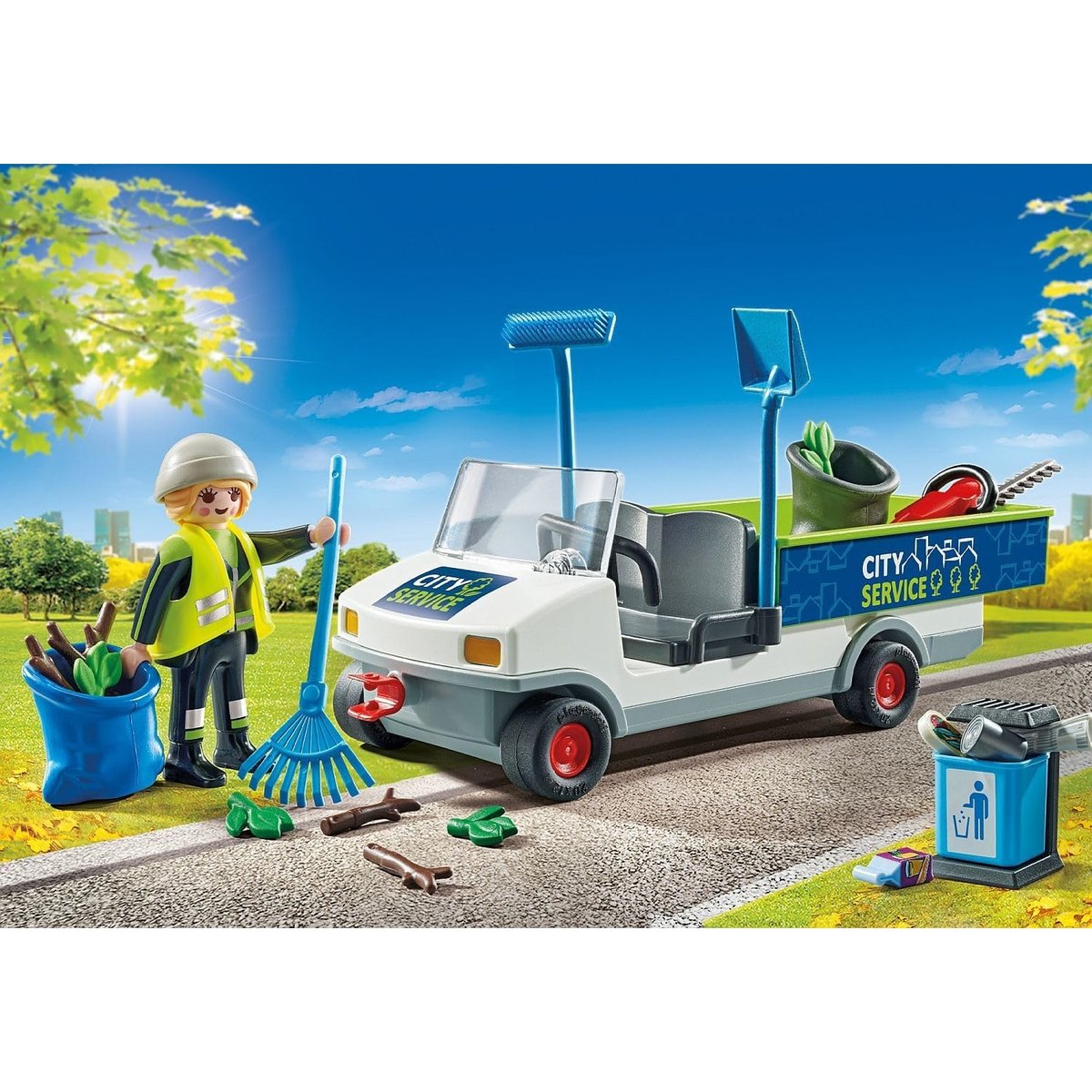 Agent d'entretien voirie avec véhicule électrique multicolore, PLAYMOBIL
