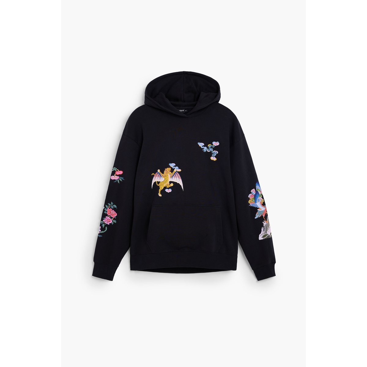 Sweat à capuche brodé noir, DESIGUAL