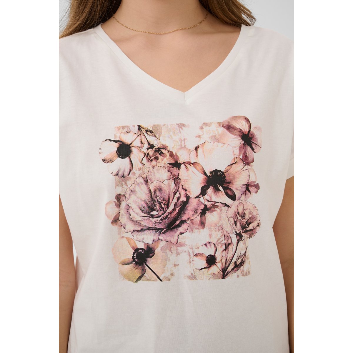 T-shirt à manches courtes beige flower collage, CREAM