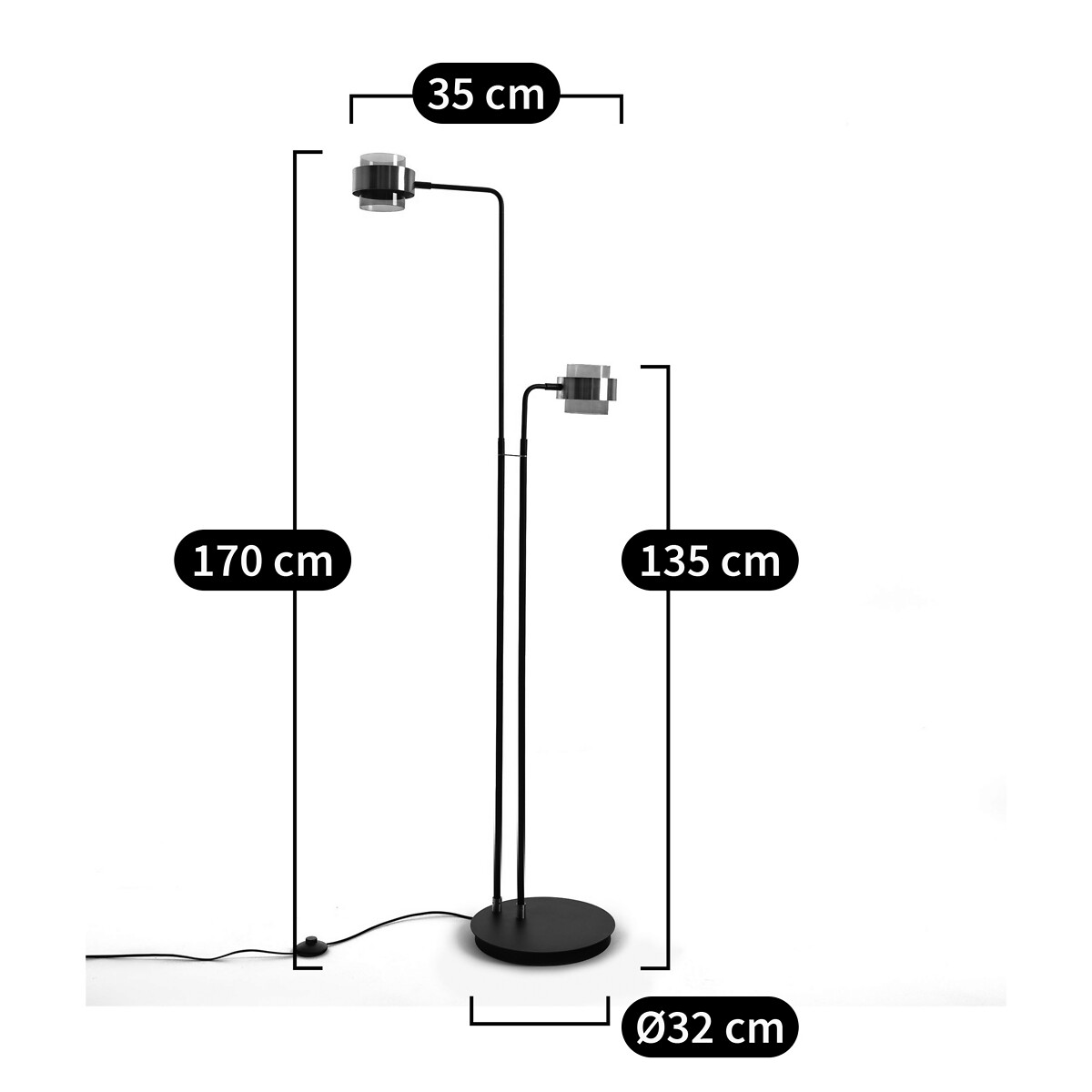 Lampadaire à 2 bras verre et métal fer, Botello noir/laiton, LA REDOUTE INTERIEURS