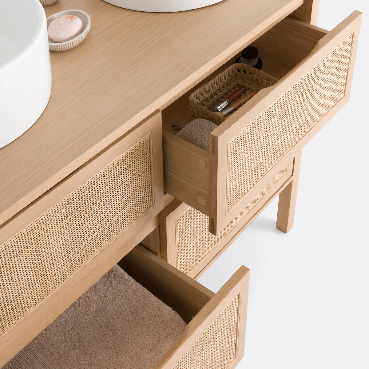 Meuble sous vasque, 4 tiroirs, en cannage largeur 120 cm, LUMPA naturel, LA REDOUTE INTERIEURS