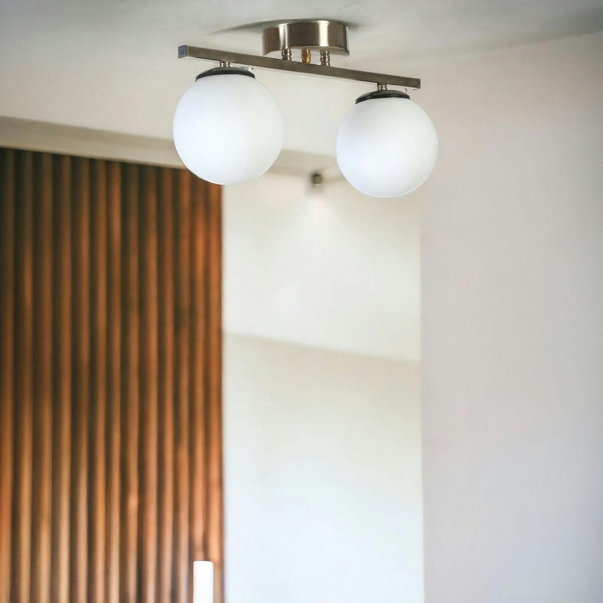 Plafonnier 2 globes en verre SIERRE blanc, PIER IMPORT