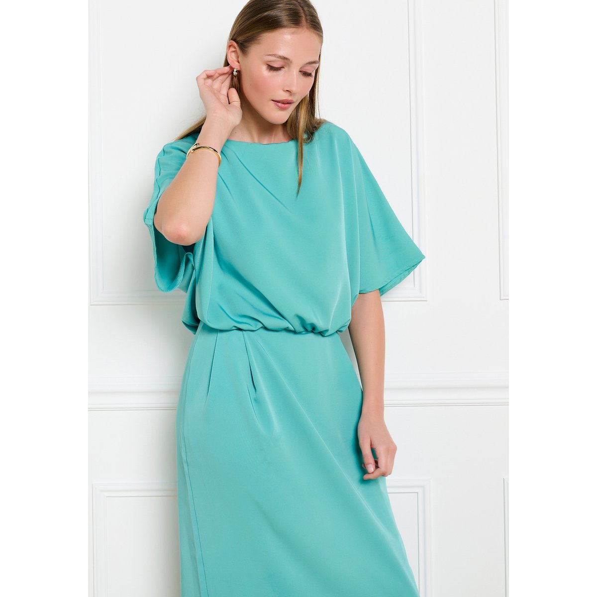 Robe midi fluide vert menthe, LOLALIZA