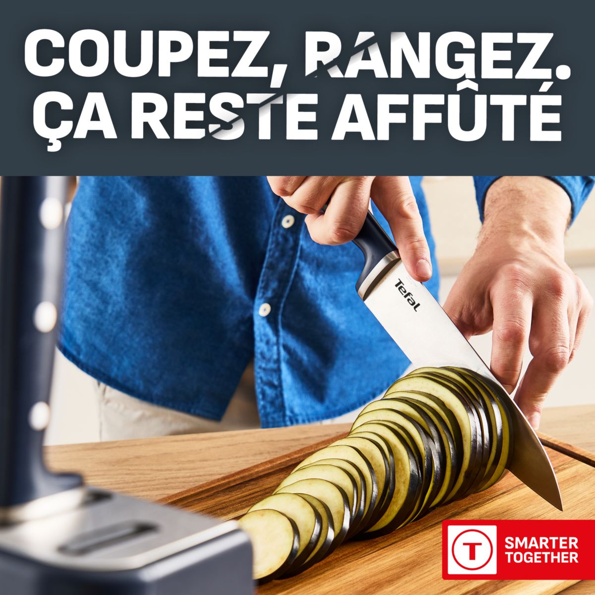 Bloc couteaux EverSharp Pro 16.5cm avec aiguiseur couleur unique, TEFAL