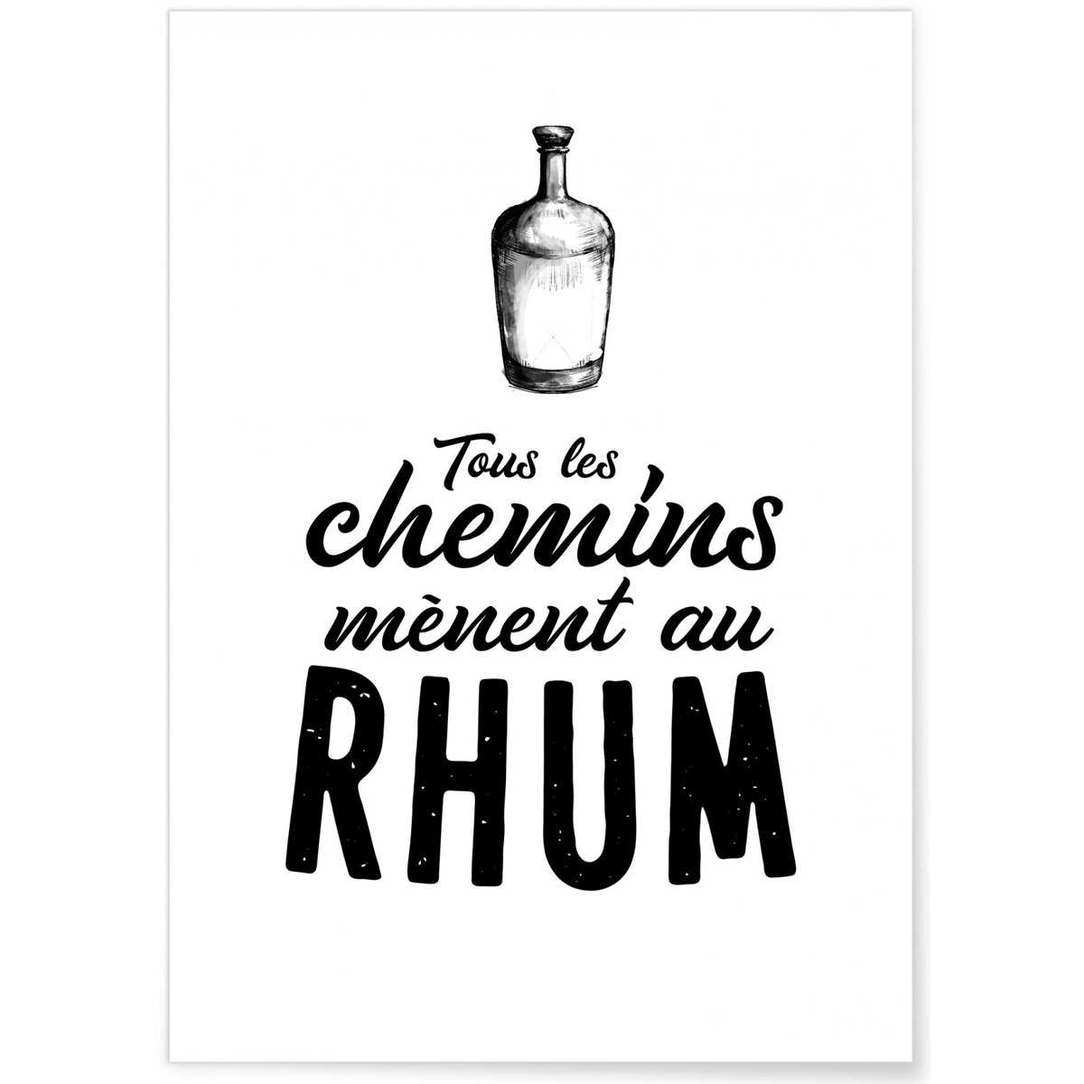 Affiche 'Tous les chemins mènent au rhum' blanc, L'AFFICHERIE