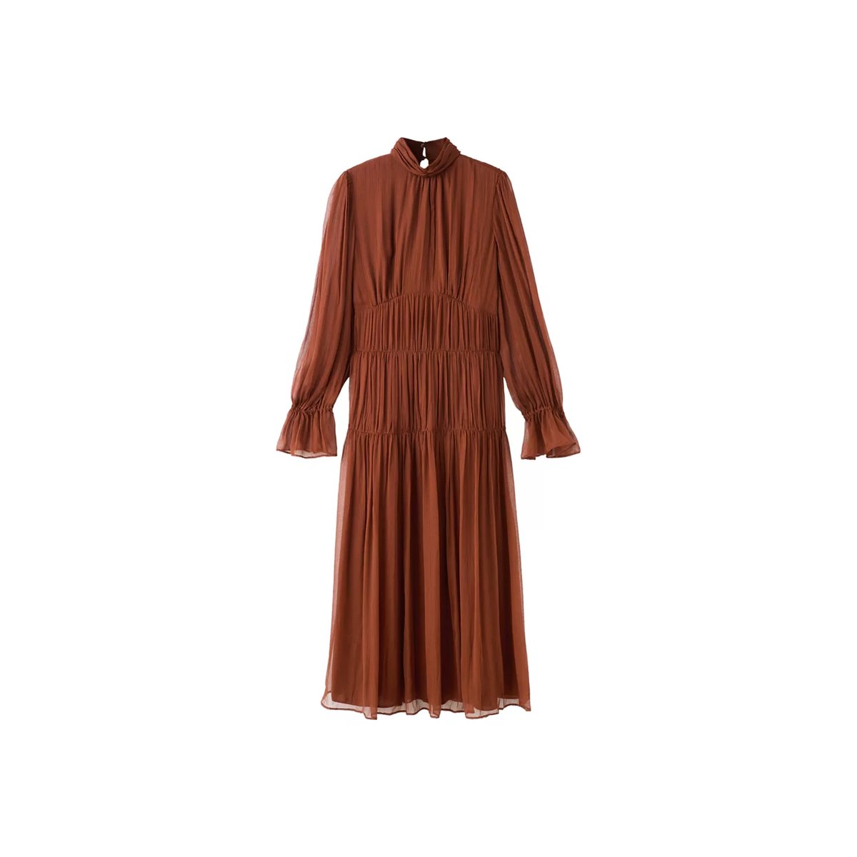 Robe plissée gaze chocolat, MANGO