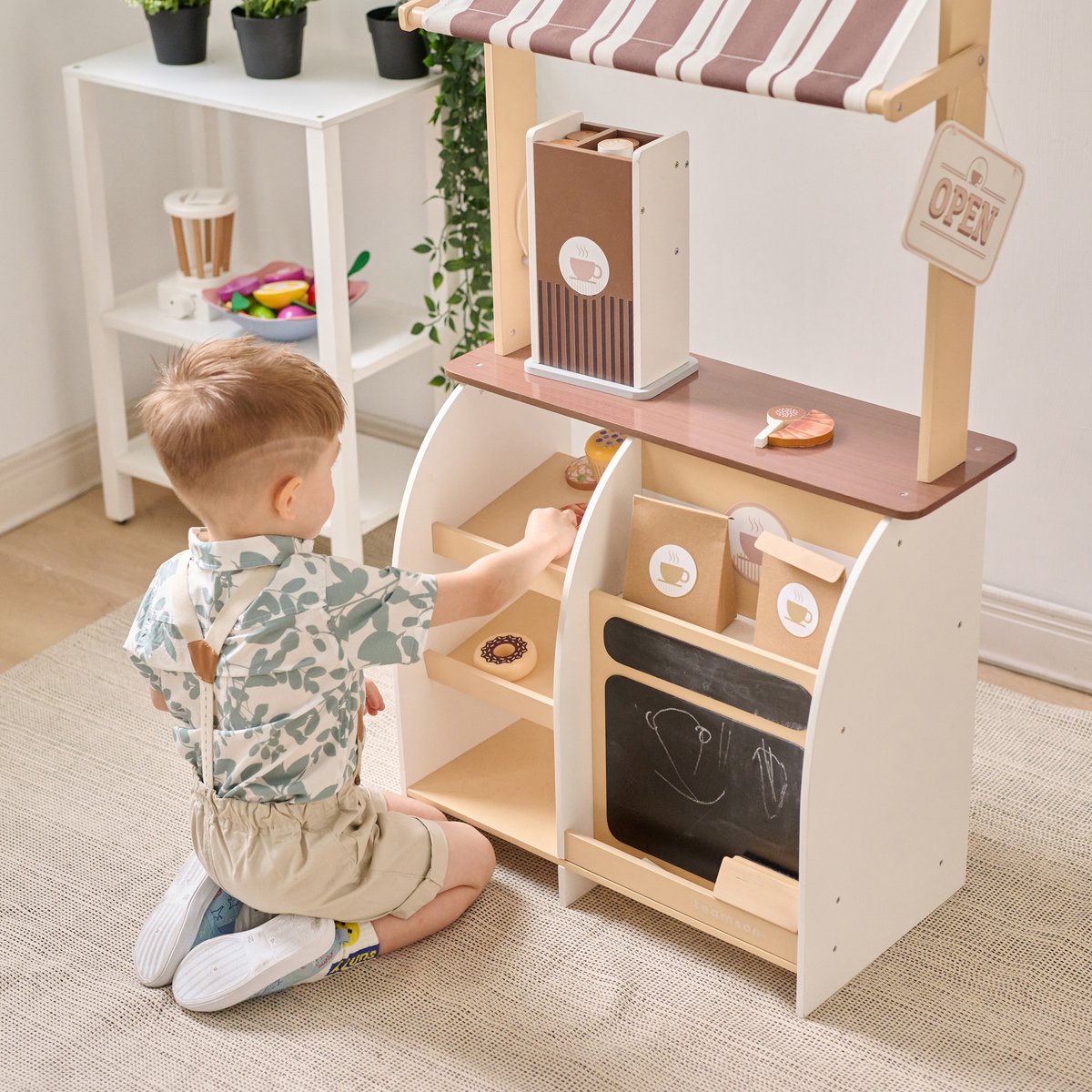 Stand café jouet bois, machine expresso, 29 accessoires, Marron marron, TEAMSON KIDS