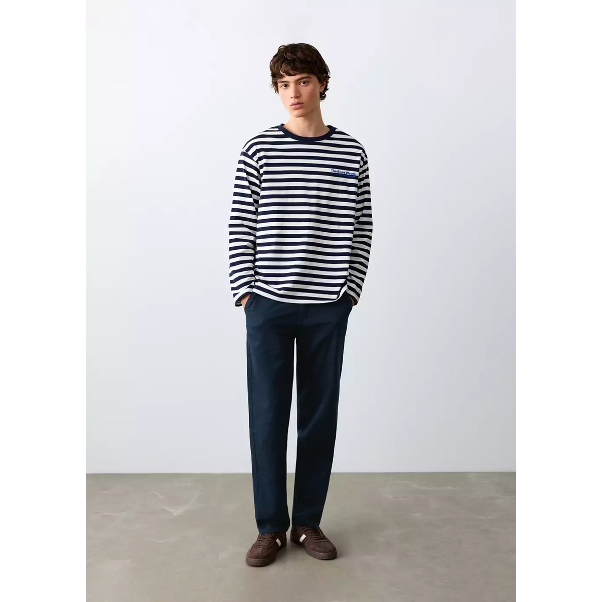 Pantalon lin coton bouton bleu marine, MANGO TEEN