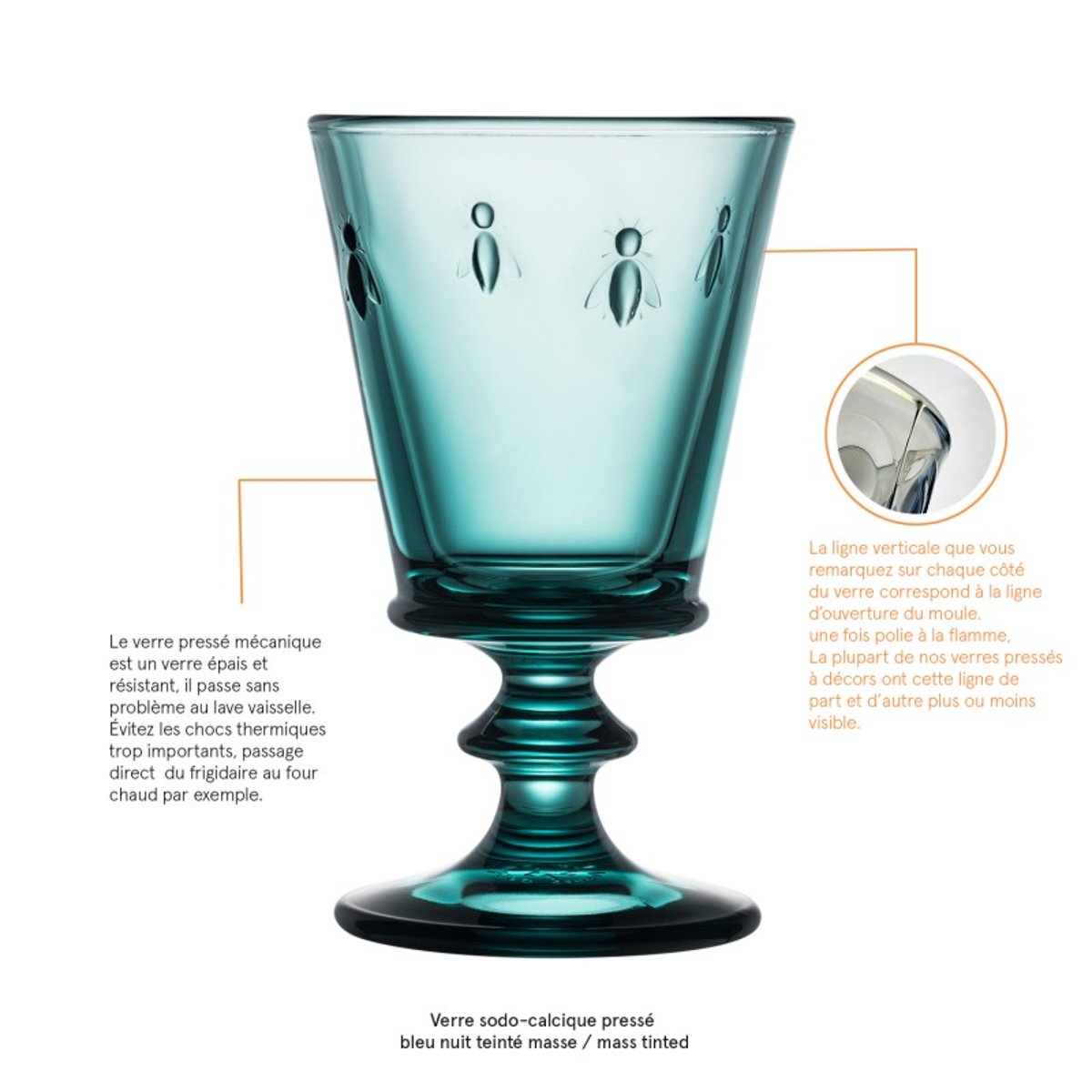 Lot de 6 verres à vin bleu nuit, ABEILLE bleu nuit, LA ROCHERE