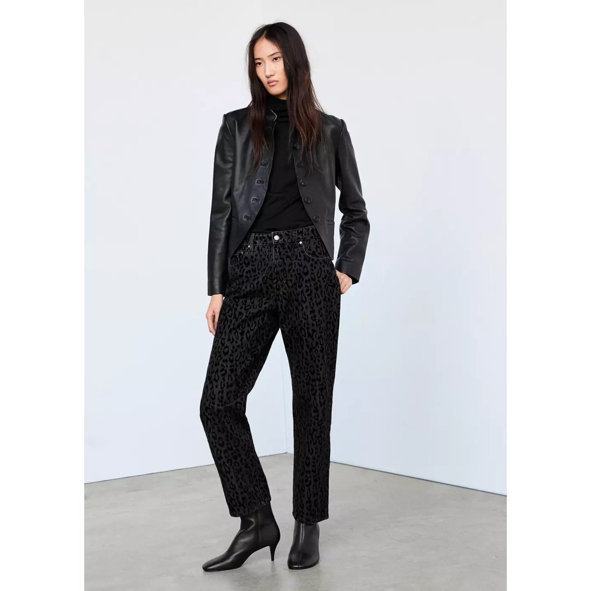 Jean droit imprimé gris denim, MANGO