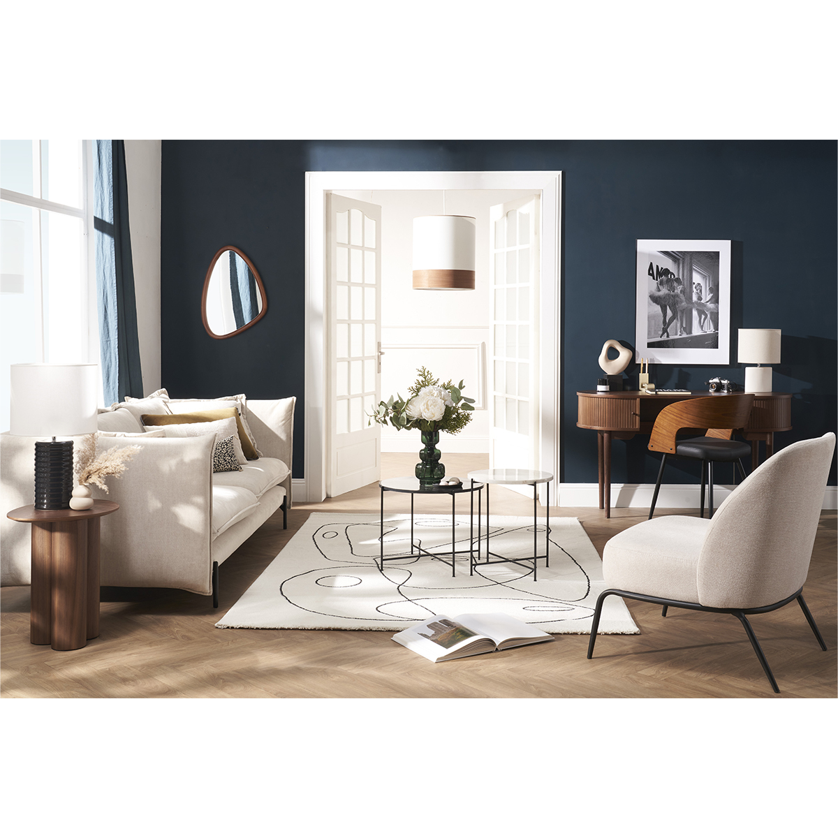 Fauteuil design en tissu effet velours texturé beige et métal noir BREGO beige, MILIBOO
