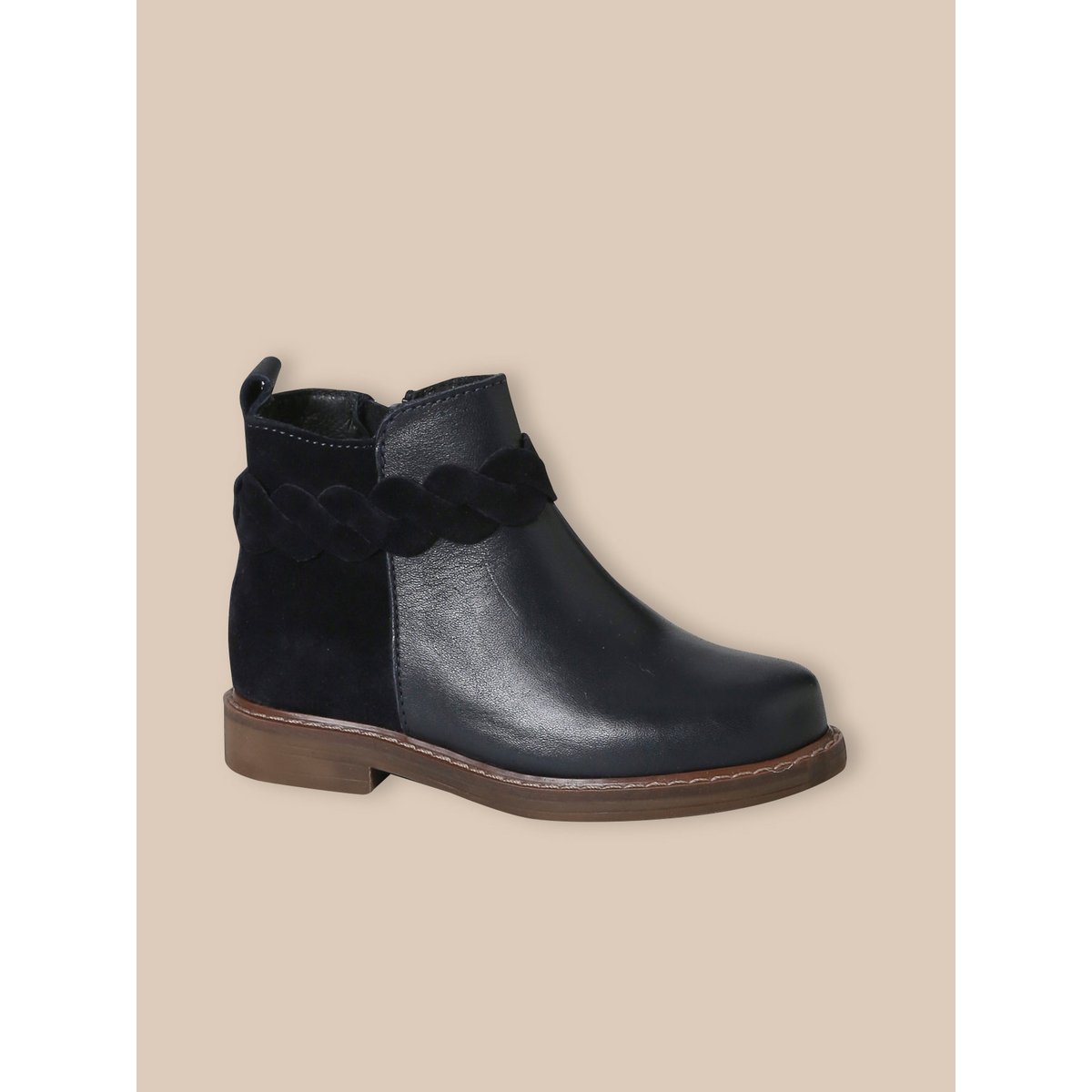 Boots tresse en cuir marine, CYRILLUS