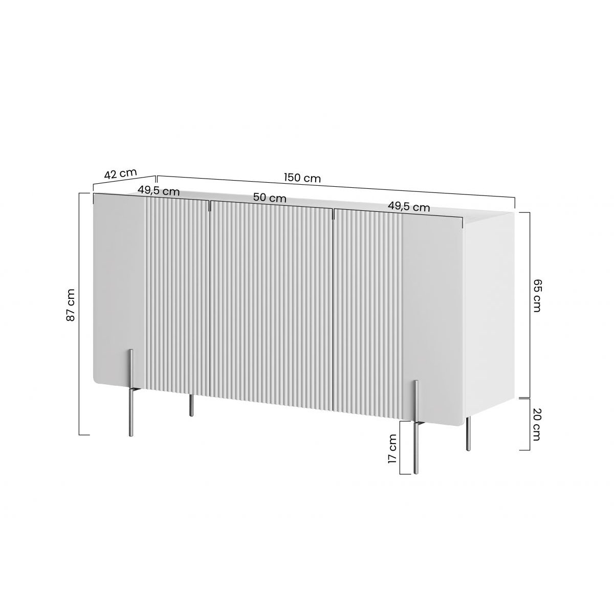 Buffet bas en panneaux de particules et MDF 4 portes 150 cm, MATHILDE beige, BOBOCHIC