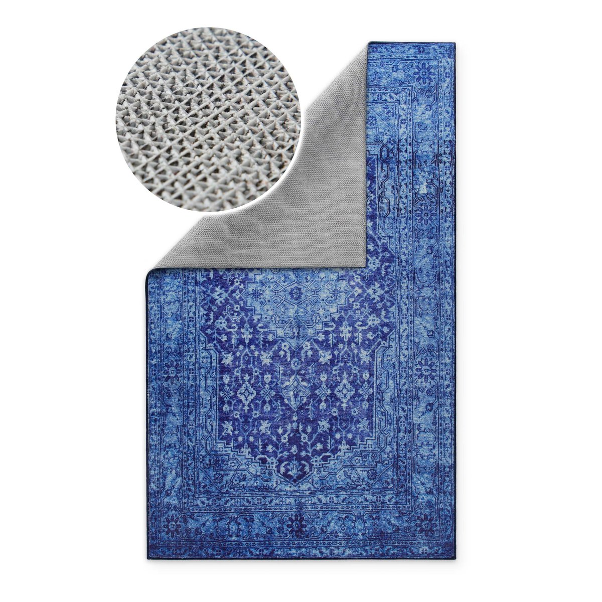 Tapis de bain WECONhome Ralph, design vintage oriental, dos TPE antidérapant, lavable 30 °C, certifié OEKO-TEX® , Ralph bleu multicolore, WECON HOME
